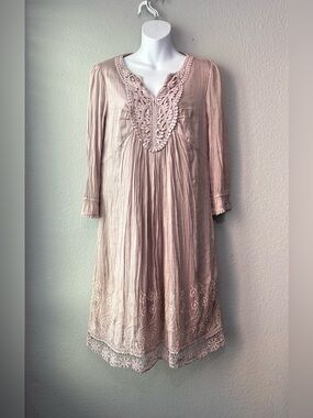 Sundance Dusty Pale Lilac Tunic Dress Embroidered Trapeze Midi Pullover Large